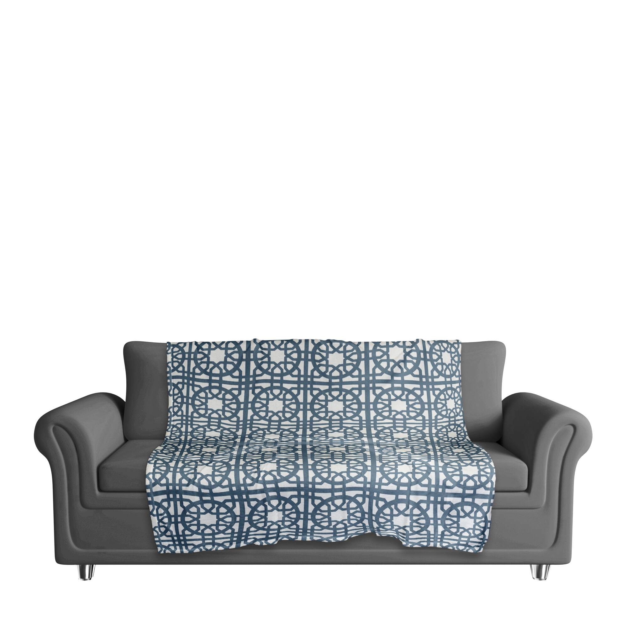 Blue Geometric Tile Coral Fleece Blanket
